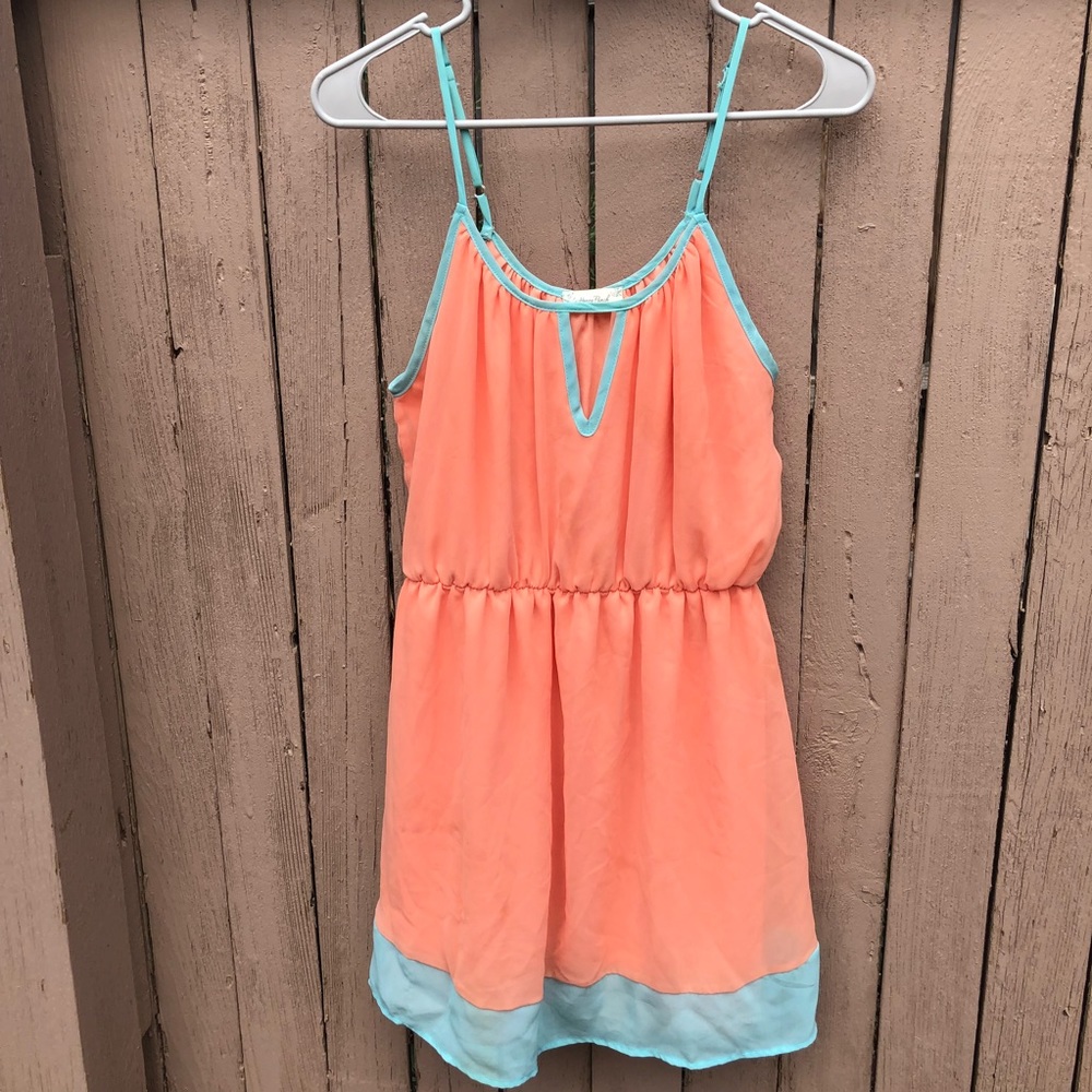 Peach and blue summer dress